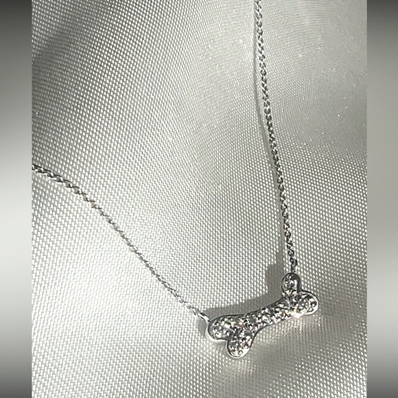 Rare Sydney Evan 14k White Gold Pave Diamond Dog Bone Necklace - Picture 3 of 9